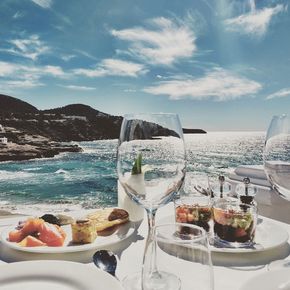 Breakfast outside looking over the beach 