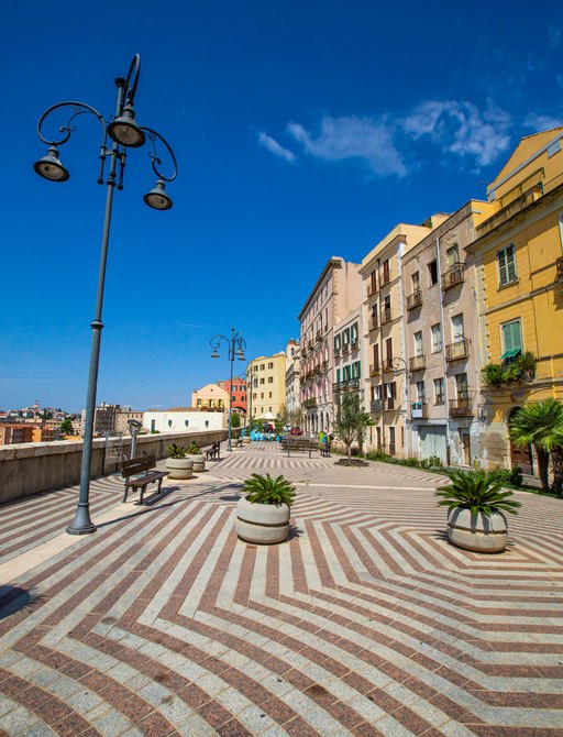 Houses of the Bastione Santa Croce in the historic center of Cagliari,Sardinia,Italy