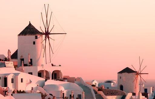 Windmill in Oia Village in Santorini, Greece